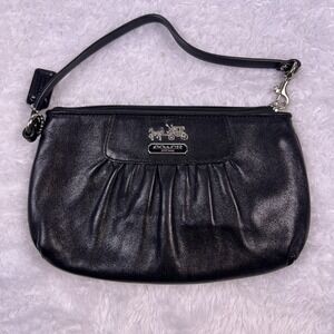COACH Black‎ Leather Small Clutch Wristlet - Purple Liner #D0973-41978